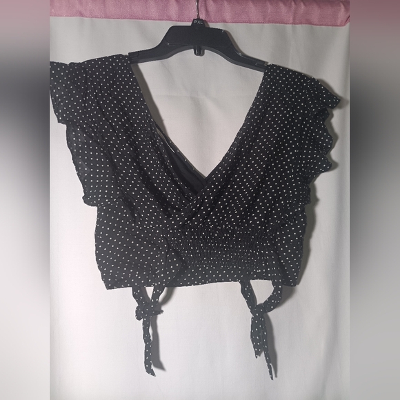 Free People Chic Black Polka Dot Tie-Strap Top - Picture 4 of 5